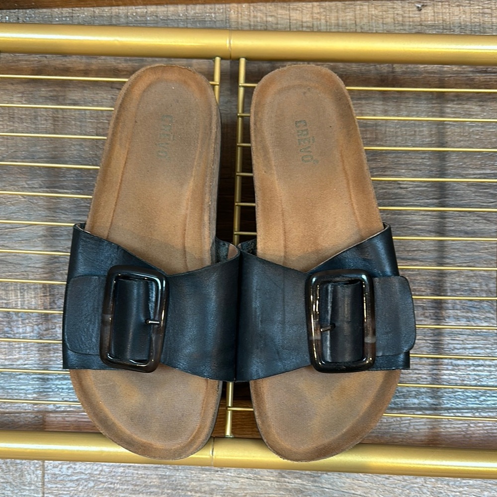 Black Slide Sandals with Buckle